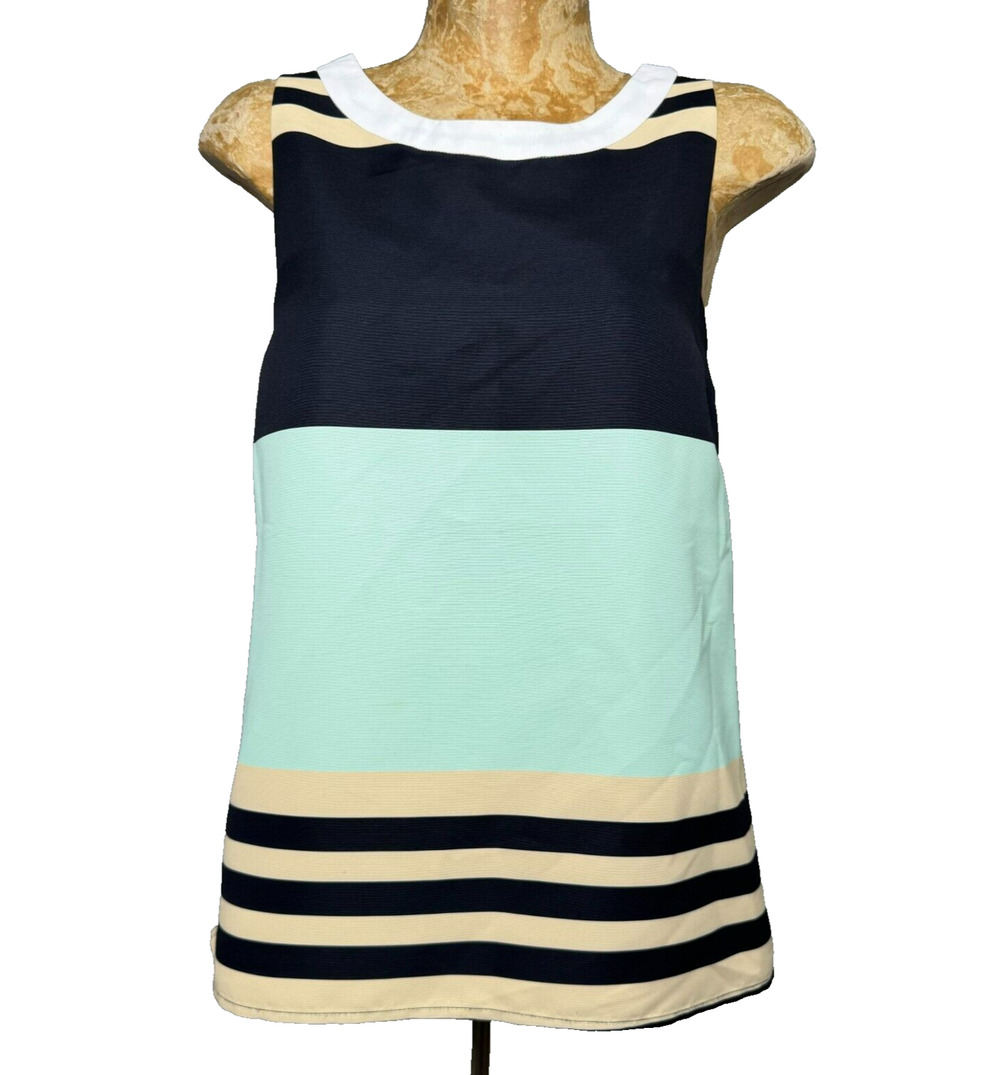 Anthropologie Troubadour Top Womens 4 Black Green Colorblock Sleeveless Crew Zip